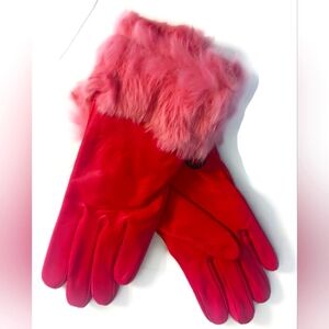 WOMEN'S FUR CUFF LEATHER GLOVES,PINK